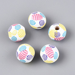 Разноцветный Окрашенные распылением деревянные бусины Schima, печатные бисера, круглые, красочный, 15~16x14.5~15 мм, отверстие : 4~4.5 мм