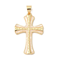 Белый Покрытие стойки латунные подвески из эпоксидной смолы, с оболочкой, долговечный, без кадмия и без свинца, реальный 18 k позолоченный, крестик, белые, 29.5x19.5x2 мм, отверстие : 4x3 мм