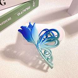 Озёрно--синий Пластиковые зажимы когтя волос, два тона, бабочка, Плут синий, 110x70 мм