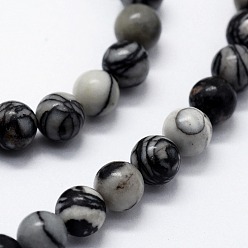 Netstone Natural Black Silk Stone/Netstone Beads Strands, Round, 8mm, Hole: 1mm, about 46pcs/strand,  14.76 inch(37.5cm)