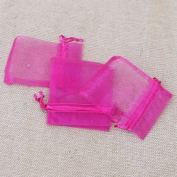 Ярко-Розовый Подарочные пакеты из органзы с кулиской, мешочки для украшений, свадебная вечеринка рождественские подарочные пакеты, прямоугольные, ярко-розовый, 9x7 см