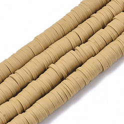 (932FM) Темно-синий аква-матовый с подкладкой Ручной полимерные нити глины шарик, Heishi бусы, для поделок ювелирных изделий, Диск / плоские круглые, темно-золотистые, 6x0.5~1 мм, отверстие : 2 мм, около 320~450 шт / нитка, 15.35 дюйм ~ 16.92 дюйм (39~43 см)