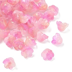 Ярко-Розовый Прозрачные шапочки из стеклянных бусин, с блеском порошок, ярко-розовый, 12x8 мм, отверстие : 1.4 мм, 1250 шт / 1000 г