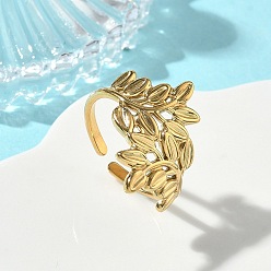 Золотой 304 открытые кольца-манжеты из нержавеющей стали для женщин, лист, золотые, 20 мм, внутренний диаметр: 17.8 мм