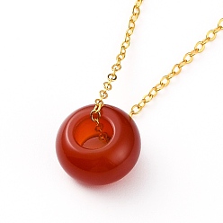 Carnelian Rondelle Natural Carnelian/Red Agate Pendant Necklaces, with Brass Cable Chains, Golden, 18-1/4 inch(46.5cm)