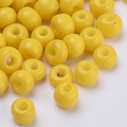 Yellow Baking Paint Glass Seed Beads, Round, Yellow, 4~4.5x3mm, Hole: 1~1.2mm, about 4500pcs/bag, about 450g/bag