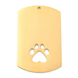 Paw Print Ионное покрытие (ip) 304 подвески из нержавеющей стали, реальный 18 k позолоченный, прямоугольный шарм, лазерная резка, отпечаток лапы, 45x28x1.5 мм, отверстие : 1.6 мм