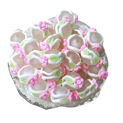 Бледно-Розовый Непрозрачные акриловые бусины, бусины ручной работы, круглая с цветком, розовый жемчуг, 16 мм, отверстие : 3 мм