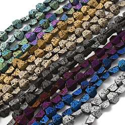 Mixed Color Electroplated Natural Lava Rock Beads Strands, Hexagon, Mixed Color, 8.5~9x8.5x4~4.5mm, Hole: 1mm, about 45pcs/strand, 15.35''~15.75''(39~40cm)