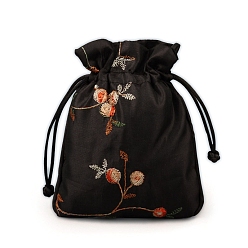 Черный Тканевые мешочки для упаковки ювелирных изделий, сумки на шнурке, чёрные, 14x11 см