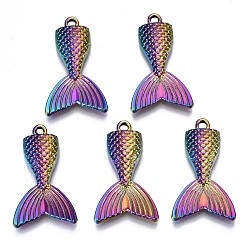 Rainbow Color Alloy Pendants, Cadmium Free & Lead Free, Fishtail, Rainbow Color, 31x19x4mm, Hole: 2.5mm