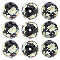 Зелено-Желтый 10 шт. бусин ручной работы с внутренними цветами в виде лампворка, круглые, зеленый желтый, 19~20 мм, отверстие : 2.5 мм