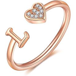 Letter L Регулируемые латунные кольца из манжеты из горного хрусталя, письмо и сердце, розовое золото , Письмо L, внутренний диаметр: 15~20 мм