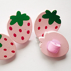Pink Strawberry Buttons, Wooden Buttons, Pink, about 22mm long, 17mm wide, 4mm thick, 100pcs/bag