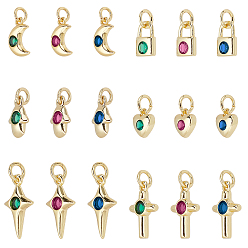 (52) Непрозрачная лаванда 36 шт 18 стиль латунные микропаве подвески из фианита, с целью перехода в кольце, долговечный, разноцветные, 7.5~14x6~8x2~3 мм, отверстие : 3 мм, 2 шт / стиль