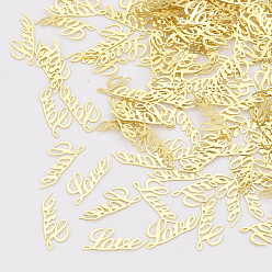 Golden Messing Cabochons, Nagelkunstdekoration Zubehör, Wort Liebe, golden, 3x7x0.1 mm, ca. 10000 Stk. / Beutel