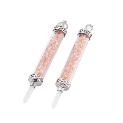 Солнечный Камень Большие заостренные подвески из натурального солнечного камня, изготовление маятниковых подвесок, с кварцевыми бусинами, фурнитура из стекла и латуни , колонка, платина, 130x17 мм, отверстие : 5x7 мм