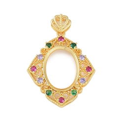 Настоящее золото 18K Подвеска в форме ромба из латуни с микропаве из кубического циркония, кабошон, красочный, реальный 18 k позолоченный, лоток : 18x13 мм, 41x29.5x8 мм, отверстие : 2.5x2 мм