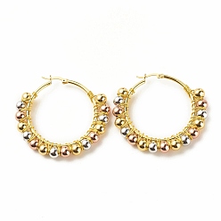 Colorido Pendientes de aro grandes de círculo dorado, Pendientes de aro con cuentas redondas para mujer, colorido, 48x51x6 mm, pin: 1.4x0.4 mm