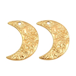 Real 18K Gold Plated 304 Stainless Steel Pendants, Moon with Evil Eye Charms, Ion Plating(IP), Real 18K Gold Plated, 27.5x21x2mm, Hole: 2.2mm