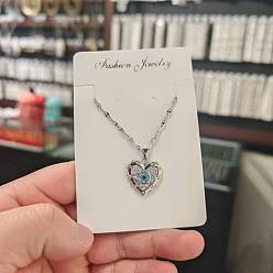 Платина Дурной глаз сердце 304 ожерелья из нержавеющей стали с микропаве прозрачные и небесно-голубые кубические цирконии, платина, 15.75 дюйм (40 см)