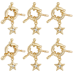 Настоящее золото 18K 10 шт. латунные застежки-пружинки с прозрачным кубическим цирконием, звезда, реальный 18 k позолоченный, 23 мм