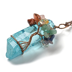 Pale Turquoise Quartz Crystal Pendant Necklaces, with Iron Chains, Bullet, Pale Turquoise, 18.31~18.50 inch(46.5~47cm)