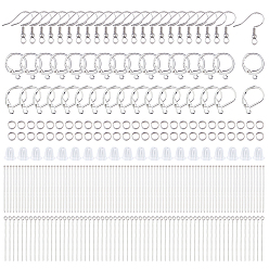Нержавеющая Сталь Цвет Наборы для самостоятельного изготовления сережек, в том числе 304 крючки для сережек из нержавеющей стали, а также булавки и кольца для соединения, пластиковые гайки для ушей, находка для серег с железным рычажком, цвет нержавеющей стали, 20~22x21x3 мм
