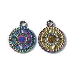 Rainbow Color Ion Plating(IP) 304 Stainless Steel Pendant Cabochon Settings, Flat Round, Rainbow Color, 19x15.5x2mm, Hole: 2.5mm, Tray: 4.5mm