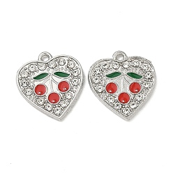 Платина Сплава кристалла горный хрусталь подвески, Подвеска в виде сердца с красной вишней, украшенная эмалью., платина, 18x16.5x2 мм, отверстие : 1.2 мм