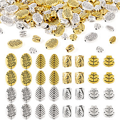 (52) Непрозрачная лаванда 120 шт 8 стили бусины из сплава в тибетском стиле, лист, разноцветные, 7~14x5.5~10x3~5.5 мм, отверстие : 1.2~2.5 мм, 15 шт / стиль