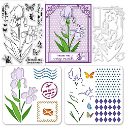 Цветок 1 штампы из листового ПВХ-пластика с 1 трафаретами для резки из углеродистой стали и 1 набором трафаретов для рисования домашних животных, для diy scrapbooking, Фотоальбом, изготовление карт, Ирис, цветочным узором, 160x110x3 мм