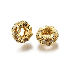 Золотой Латунные микро проложить Цирконий Европейский бисером, плоско-круглые, стойки покрытие, без кадмия и без свинца, долговечный, золотые, 8x4 мм, отверстие : 4 мм
