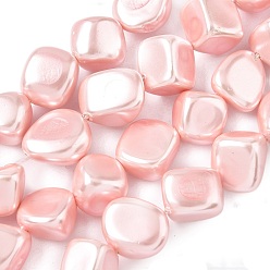 Розовый Гальванические оболочки жемчужные бусы пряди, самородки, туманная роза, 12~14x12~16x9~14 мм, отверстие : 0.7~0.9 мм, около 29 шт / нитка, 15.28'' (38.8 см)