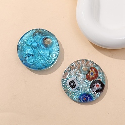 Deep Sky Blue Handmade Lampwork Pendants, Flat Round, Deep Sky Blue, 41mm