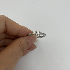 Letter M Кольца из латуни с микропаве, прозрачные кольца с кубическим цирконием, Реальная платина, Буква М, внутренний диаметр: 20 мм