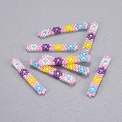 Pink Handmade Japanese Seed Beads, with Japan Import Thread, Loom Pattern, Rectangle, Pink, 28.5x4x2mm