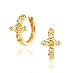 Cross Серьги-кольца из латуни с прозрачным кубическим цирконием, золотые, крестик, 10 мм