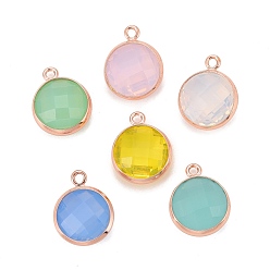 (52) Непрозрачная лаванда Латунь стекло амулеты, долговечный, без свинца, без никеля и без кадмия, плоско-круглые, Настоящее розовое золото покрыто, разноцветные, 13.5x11x5 мм, отверстие : 1.4 мм