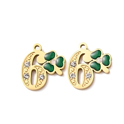 Number 304 подвески из нержавеющей стали с эмалью и стразами, число 0~9 прелести, ионное покрытие (ip), долговечный, реальный 18 k позолоченный, 6, 13x12x2 мм, отверстие : 1.2 мм