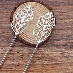 Серебро Палочки железа волос, аксессуары для волос для женщин и девочек, павлиньи перья, серебряные, 160x27 мм