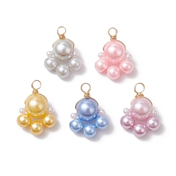 Золотой Круглая бусина из перламутрового стекла, окрашенная методом запекания, с бусинами из АБС-пластика, имитирующими жемчуг, и подвесками из экологически чистой медной проволоки, круглые, золотые, 24x16x10 мм, отверстие : 2.2 мм