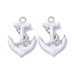 Белый Кулоны из экологически чистой латуни с эмалью, долговечный, якорь, реальный 18 k позолоченный, белые, 25x16x3 мм, отверстие : 2 мм