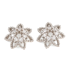 Платина Рождественские латунные бусины из прозрачного кубического циркония, без кадмия и без свинца, стойки покрытие, долговечный, снежинка, платина, 10.5x10.5x3.5 мм, отверстие : 1.5 мм