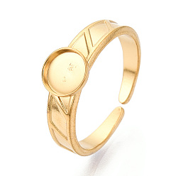 Настоящее золото 18K 304 компоненты манжетного кольца из нержавеющей стали, установка круглого кольца, ионное покрытие (ip), реальный 18 k позолоченный, лоток : 6 мм, 7 мм, внутренний диаметр: 17 мм