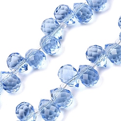 Васильковый Прозрачные стеклянные бусины, слезинки, Топ пробуренной, граненые, васильковый, 10.5x8 мм, отверстие : 1.2 мм, около 95~100 шт / нитка, 61~62 см