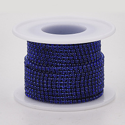 Sapphire Electrophoresis Iron Rhinestone Strass Chains, Rhinestone Cup Chains, with Spool, Sapphire, SS6.5, 2~2.1mm, about 10yards/roll