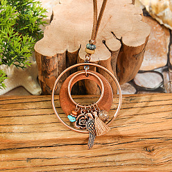 Красная Медь Сплав и дерево и синтетическая бирюза кольцо цветок птица кулон ожерелья для женщин, Красная медь, 15.75 дюйм (40 см)