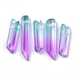 Орхидея Двухцветные стеклянные бусины, сверху просверленные бусы, пуля, сиреневые, 25~40x7~8x6~7 мм, отверстие : 0.9 мм