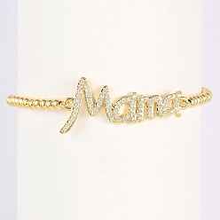 Золотой Браслет из латуни с микропаве и прозрачными кубическими циркониями ко Дню матери., круглые браслеты из бисера для женщин, мама, золотые, 9.84 дюйм (25 см)